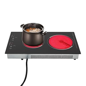 Electric Ceramic Cooktop with Plug, 1500W 110V Portable Induction Cooktop 2 Burners Electric Built-in Cooktop Sensor Touch Control Countertop Electric Hot Plate, 9 Heating Level