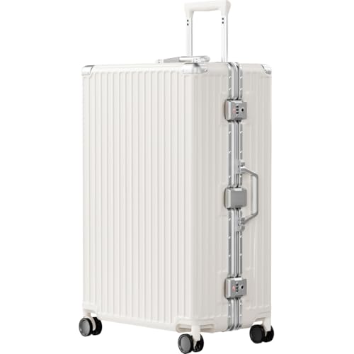 Image of AnyZip Luggage PC+ABS Aluminum Frame Zipperless Checked Luggage Hard Shell Suitcase with TSA Lock Double Spinner Wheels 28 Inch White