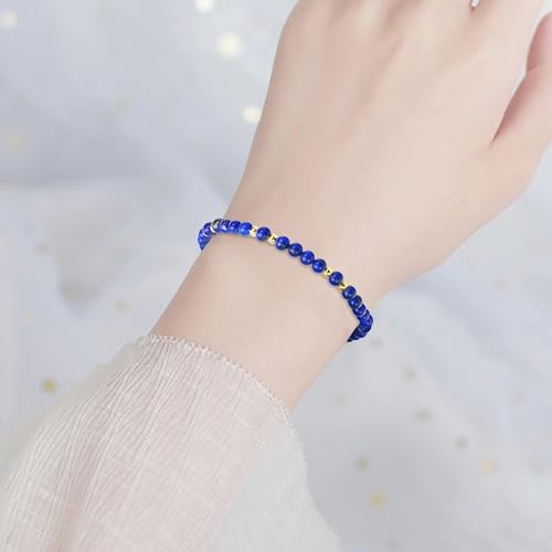 Lapis Lazuli Beaded Bracelet: Elegant, 14K gold beads, Adjustable and Stackable for Women2
