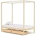 Lit Simple | 1 Place 90 x 200 cm, Cadre de Lit Baldaquin avec 2 Tiroirs & Sommier, Bois de pin Massif, sans Matelas, Bois Clair