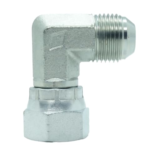 Image of 1 Piece Steel JIC Flare Tube Fitting, 90 Degree Elbow, 1 /2 inch Male JIC (3 /4 inch-16) x 1 /2 inch Female JIC (3 /4 inch-16) Swivel Tube OD