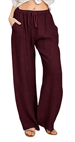 Image of CHARTOU Women's Summer Drawstring Waist Wide Leg Loose Cotton Linen Palazzo Pants