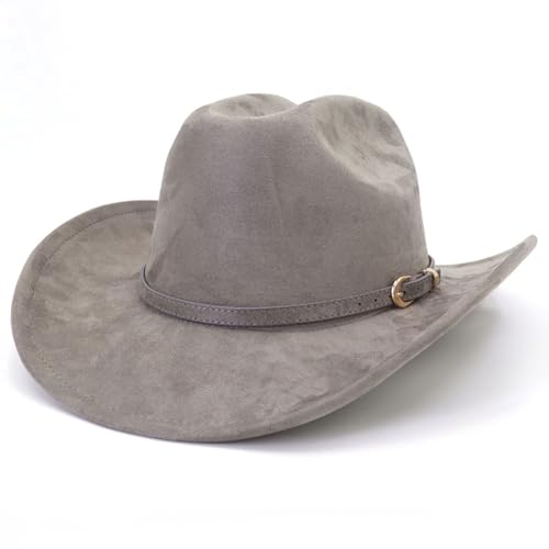 JOTDEW Cowboy Hat Cowgirl Hat Men's & Women's Wide Brim Felt Fedora Hat with Buckle Belt Western Cowboy Hat TS C181 Grey