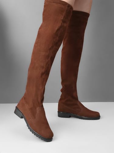 Image of XE Looks Women's Over-the-Knee Long Boots | Stylish Suede Finish with Tie-Up Detail | Comfortable Block Sole Winter Footwear for Girls and Women