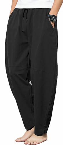 Men's Casual Cotton Linen Pants Elastic Waist Drawstring Beach Summer Lightweight Trousers2