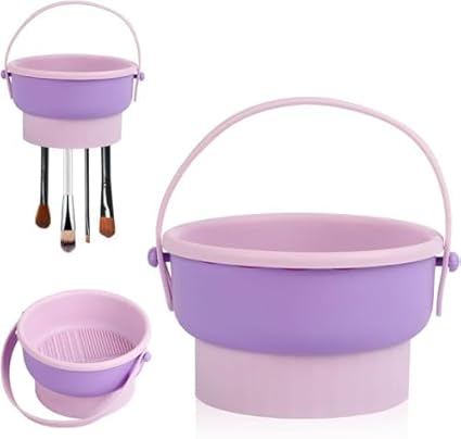 SHREEPUSHTI 3 in 1 Brush Cleaning Mat with Brush Drying Holder, Silicone Makeup Brush Cleaner Mat MakeUp Brush Cleaning Bowl Cosmetic Brush Washing Tool