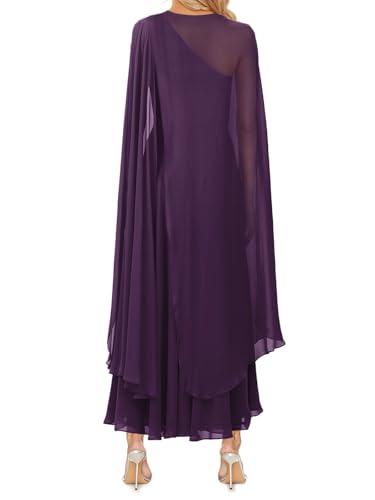 Image of Aisbei Women's Elegant One Shoulder A Line Flowy Maxi Dress Evening Gowns Party Formal Wedding Guest Dresses with Cape