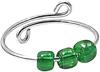Anxiety Ring for Women Men, Silver Rotate Bead Anxiety Relief Ring - Open Adjustable Fidget Ring with Colorful Beads, Stress Reliever Spinner Ring | Finger Ring Jewellery Gifts