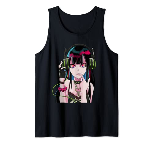 Goth Anime Girl Headphones Music Neck Chain Tank Top