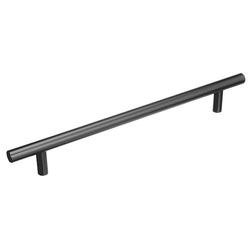 Image of Amerock 7-9 /16 inch Bar Pulls Matte Black Drawer Pull | 7-9 /16 inch (192mm) Center-to-Center Mounting Distance and 9-15 /16 inch Overall Length, Durable Carbon Steel Cabinet Hardware