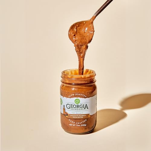 Image of Georgia Grinders Chocolate Bourbon Pecan Butter, Limited Edition, Creamy Gourmet Spread, Non GMO, Gluten Free, No Palm Oil, Vegan Friendly, 12 Ounce (1 Pack)