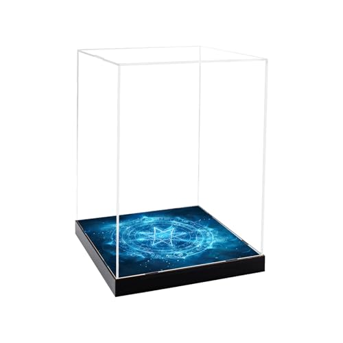 CHILLCASE Magic Array Design Acrylic Clear Display Case with Base Dustproof Display Box Assemble Collectible Showcase for Action Figures, Models PVC Figures(Blue,7.9×7.9×11.8 inch