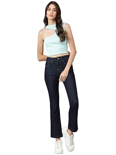 Image of XPOSE Women Navy Blue Comfort Bootcut High-Rise Stretchable Jeans
