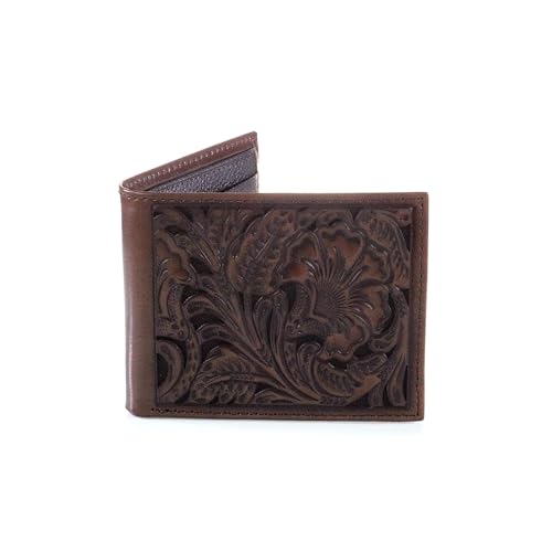 Ariat Men's Tonal Brown Floral Inlay Trifold Wallet