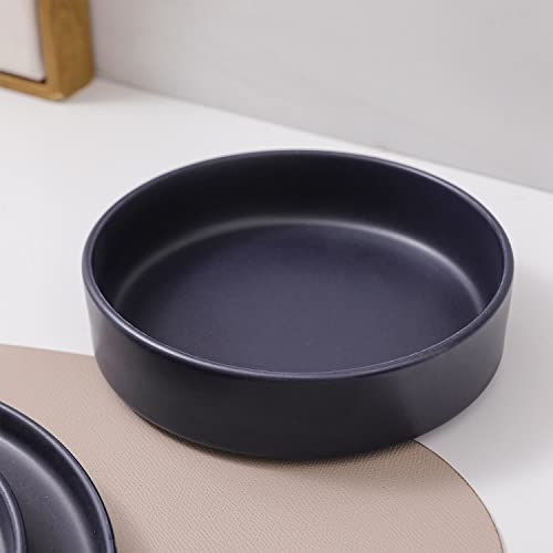 Image of Stone Lain Cleo Modern Stoneware 16-Piece Dinnerware Set, Plates and Bowls Set, Dish Set Service For 4, Dark Blue