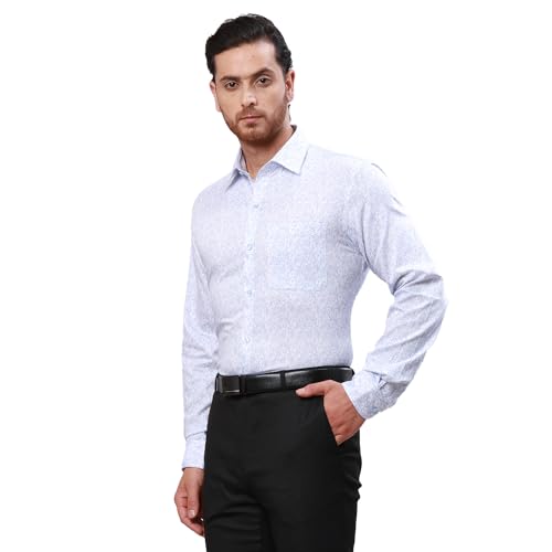Image of Raymond Men's Slim Fit Structure Pattern Pure Cotton Semi Cutaway Collar Full Sleeve Formal Shirt