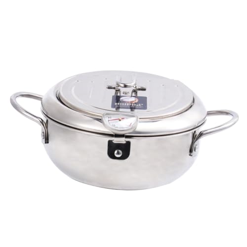 KICHOUSE Freidora controlada por Temperatura freidora Aceite freidora de Aceite hornillo Gas Fryer Cacerola termómetro bateria de Cocina Juego de ollas Olla con Temperatura sartén Silver