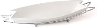 Evviva Lunchbox aus Porzellan mit Halterung aus Stahl Farbe Silber. Maße des Tellers 40 x 18 cm. Ovale Form. Praktisch und elegant, ideal für Ihren Tisch.