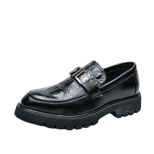 Image of Mens Loafers - Crocodile Texture Faux Leather Driving Shoes, Slip On Penny Moccasins for Business & Casual