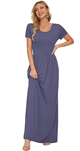 Image of AUSELILY Women's Classic Short Sleeve Loose Plain Casual Long Maxi Dresses for Women 2026