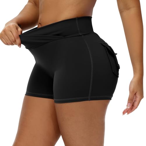 2 Pack Women Scrunch Butt Workout Shorts with Pockets V Waist Athletic Gym Biker Shorts for Women Yoga Booty Bottoms3