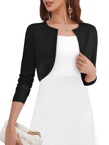 Image of Women's Long Sleeve Shrugs Lightweight Open Front Cropped Cardigan for Women S-2XL