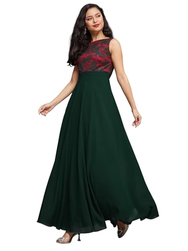 Image of Miss Chase Women's Round Neck Cap Sleeves Lace Knee -Long Skater Dress
