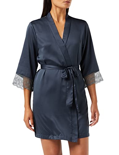 Iris & Lilly Damen Kimono-Morgenmantel Satin Spitze, Kohlegrau, 36