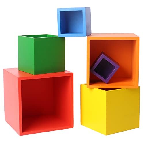 Image of SHIERDU Wooden Rainbow Box Rainbow Stacked Building Blocks Matching Toys