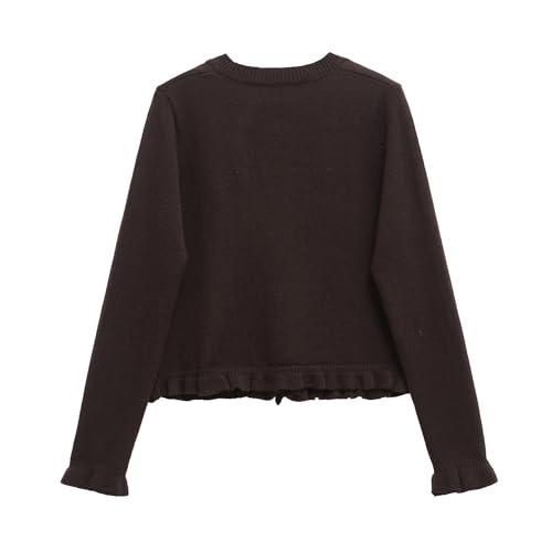 Image of FindThy Women's Cropped Cardigan Sweater Trendy Crewneck Ruffle Long Sleeve Button Down Knitwear Tops