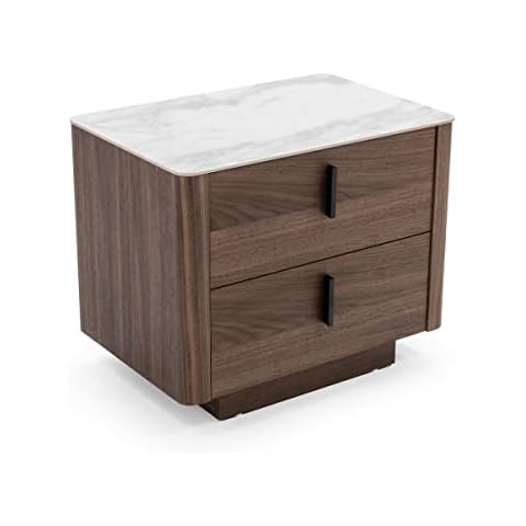 Limari Home Dwight Collection Contemporary Bedroom 2-Drawer Nightstand with Ceramic Top, Walnut, White Cover