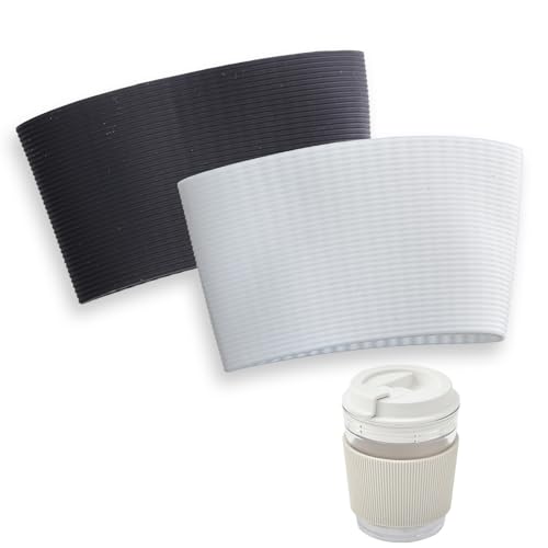 Coffee Cup Sleeve, 2 Pcs Silicone Cup Covers for Drinks (Black and White) Coffee Cup Sleeve Reusable Glass Bottle Mug Cup Sleeve Protector Cover