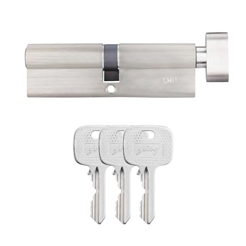 Image of Godrej Pin Cylinder | Europrofile Pin Cylinder | Suitable for Main & interconnecting Doors | 1CK 100mm | Satin Steel Finish | Door Thickness Upto 80mm | 3 Keys | 5 Years Warranty