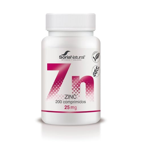 Soria Natural Zinc Comprimidos 25mg   Complemento Alimenticio para Reforzar las Defensas, Fertilidad, Caída del Cabello, Piel y Uñas, Hepatitis, Hígado Graso, Prostata, Acné | 200 comprimidos