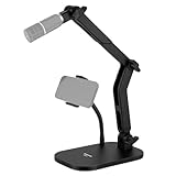 【Support de microphone de bureau et perche de téléphone flexible】 Ce pied de micro de table est doté d'une pince de fixation pour téléphone intégrée et d'un bras flexible, offrant un positionnement stable et adaptable de votre microphone et de votre téléphone