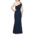 S.L. Fashions Women's Long Length Scuba One Shoulder Gown W/Flower Detail, Wedding Guest Dress, (Petite and Regular Sizes), Navy, 12P