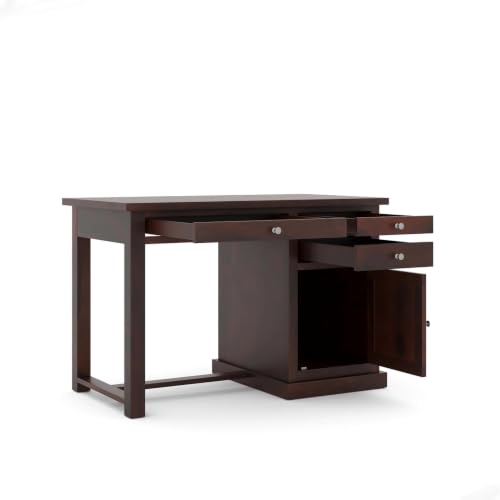 Image of Solid Sheesham Wooden Study Table & Desk with Drawer for Office and Home | Computer Laptop Table | Reading & Writing Desk | Laptop Desk (Walnut B)