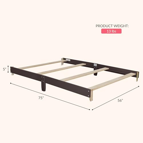 Image of Dream On Me Universal Crib to Full Size Bed Conversion Kit, Solid Wood Bed Rails for Select Convertible Cribs, Strong & Stable Support, Chocolate Chip