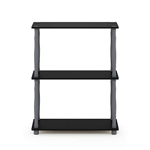 Image of Furinno Turn-N-Tube 3-Tier Compact Multipurpose Shelf Display Rack with Classic Tube, Black /Grey