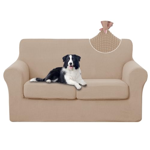 U-NICE HOME 3 Pieces Stretch Loveseat Couch Cover, Camel