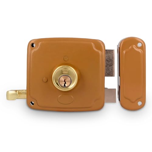 Amig - Serratura a Soprapponere Destra | Leva di Chiusura e Maniglia | Ideale per Porte in Legno | Oro, Misura 85 x 95 mm, Acciaio | Amig Griglia 3 150x150, Spessori per Cilindro