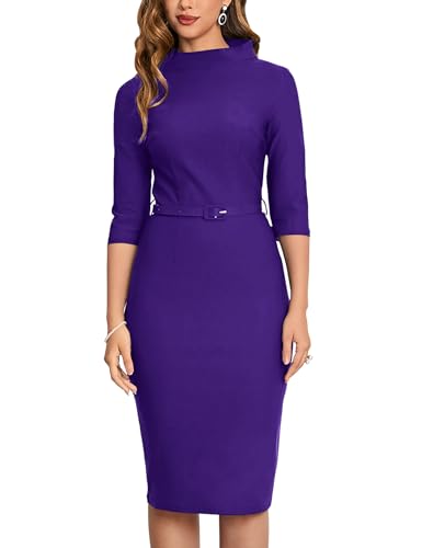 Image of MUXXN Women's 1950s Vintage 3 /4 Sleeve Elegant Collar Cocktail Evening Dress