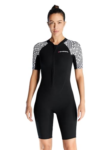 WYYHAA 3MM Neoprene Shorty Wetsuit for Men, Women, One-Piece Back Zip Diving Suit, Shorty Sleeved Scuba Surfing Suits for Snorkeling Kayaking Swimming,Women,XS