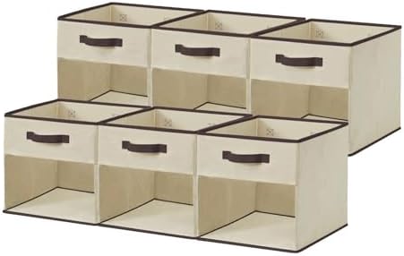 DECOMOMO Cube Storage Bin Foldable Storage Baskets with Clear Window for Storage Cubes Shelves Toys Nursery Closet Bathroom (Cube 13″ / 6pcs, Beige)
