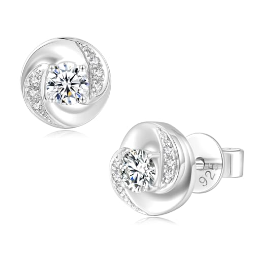 Moissanite Swirl Stud Earrings for Women Men, 925 Sterling Silver Jewelry, White Gold Plated, Anniversary Birthday Christmas Gifts