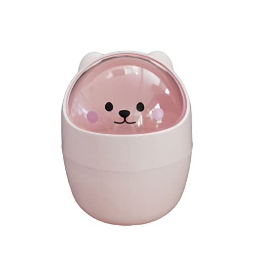 Cyrank Mini Poubelle de Bureau Mignonne, Corbeille à Papier en Forme d'animal de Chat de Dessin animé avec Couvercle pivotant Mini Poubelle de comptoir Petite Poubelle(Rose) Cover