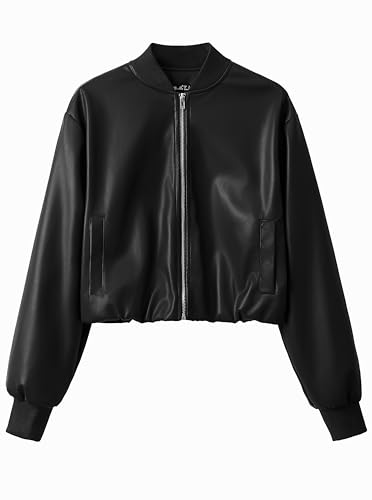 Eliacher Pu Leather Baseball Jacket Women Crop (US 4-6)