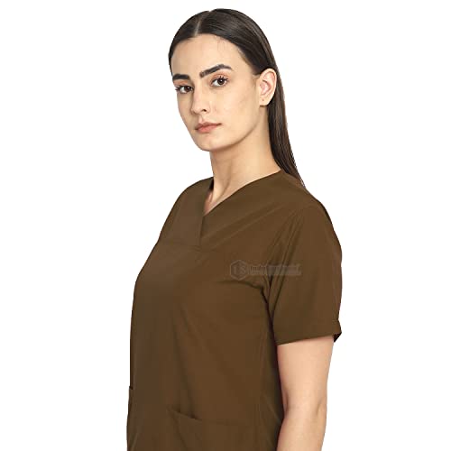 Image of IS IndoSurgicals Faux Wrap Scrub Suits for Doctors Women OT Dress (XXXXL, Brown)