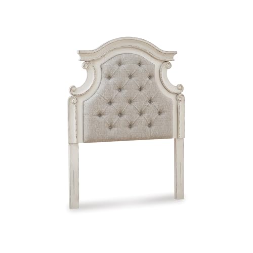 Signature Design by Ashley Realyn Upholstered Tufted Cottage Headboard ONLY, Twin, Vintage White