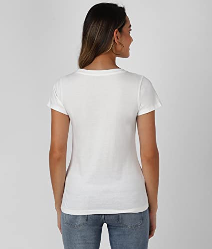 Image of UrbanMark Women 100% Cotton Round Neck Text Printed Half Sleeves T-Shirt - White